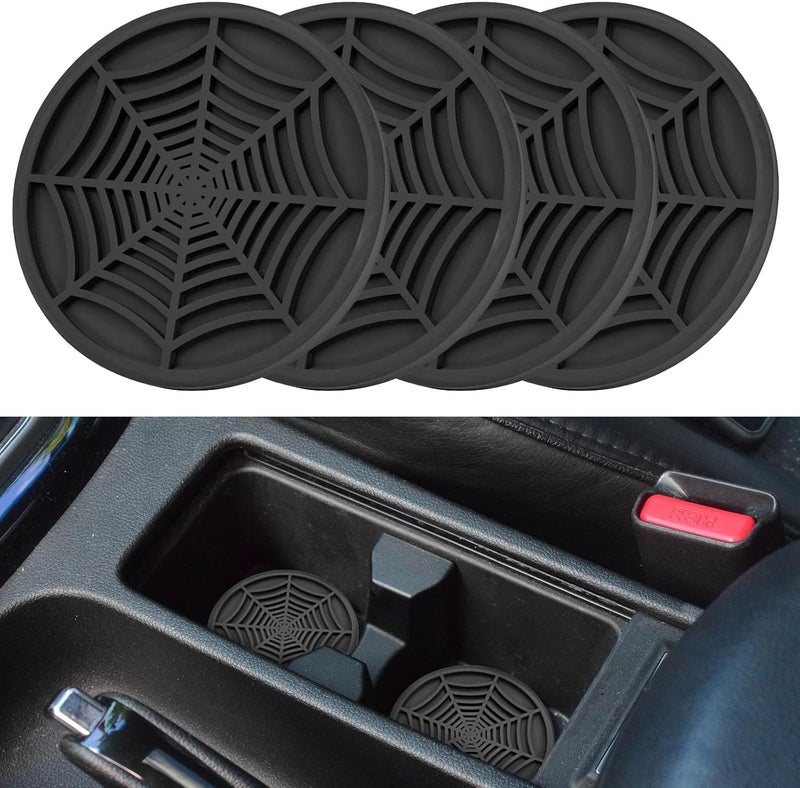 DBlosp 4 Pack Car Cup Holder Coasters, Cute and Creativity Cup Holder Insert Coaster Car Interior Accessories-2.75 inch Silicone Anti Slip Spider Web Car Coaster-Universal - Image 1
